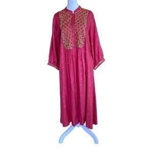 BIBA Women's Dress Kurta 42 Coral Pink Gold Embellished Plus Size